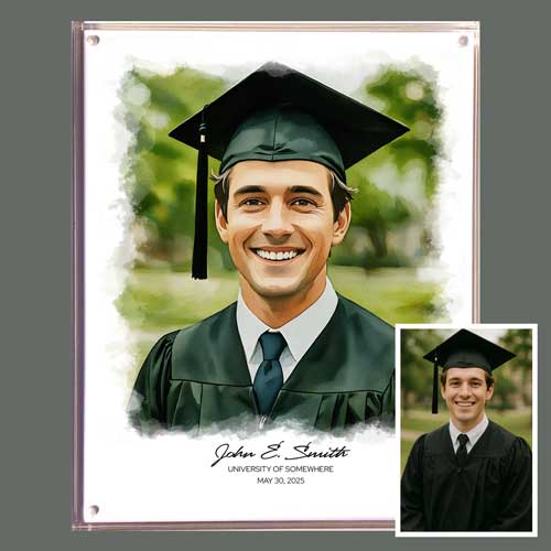 Watercolor portrait in an acrylic frame