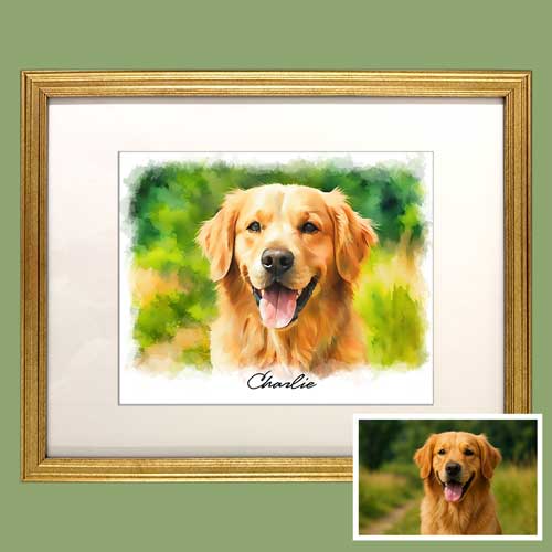 Click to Enlarge Watercolor portrait in a slim gold frame