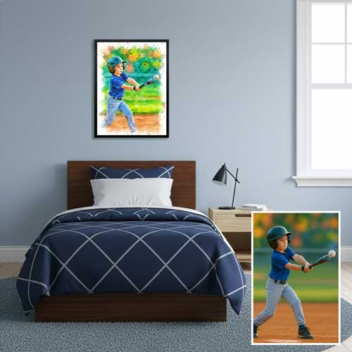 Click to Enlarge Watercolor portraitin a black frame