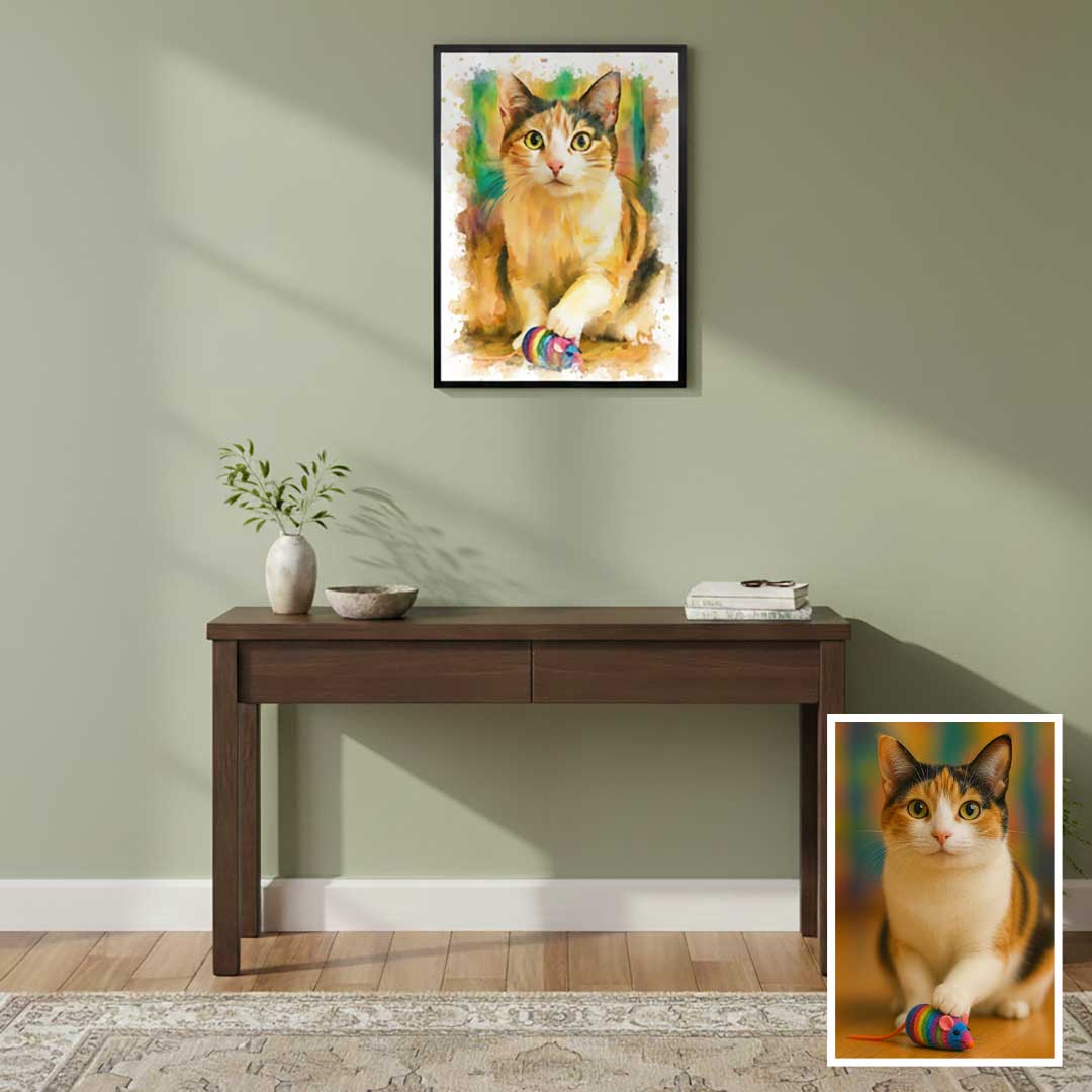 Watercolor portrait in a black frame