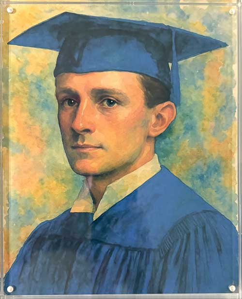 Watercolor portrait in an acrylic frame